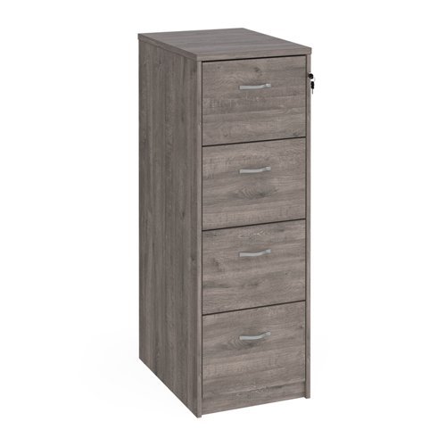 Wooden 4 drawer filing cabinet with silver handles 1360mm high grey oak - LF4GO