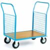 2 Mesh Ends Platform Truck; 1300 x 700 x 1050; Fixed/Swivel (x2 Braked) Castors; Steel; 500kg; Blue/Veneer - PI802H