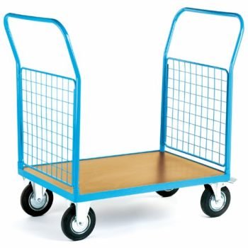 2 Mesh Ends Platform Truck; 1300 x 700 x 1050; Fixed/Swivel (x2 Braked) Castors; Steel; 500kg; Blue/Veneer - PI802H