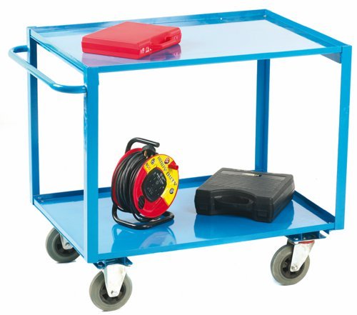2 Tier Shelf Trolley; 1100 x 700 x 980; Fixed/Swivel Castors; Steel; 300kg; Blue - GI230H