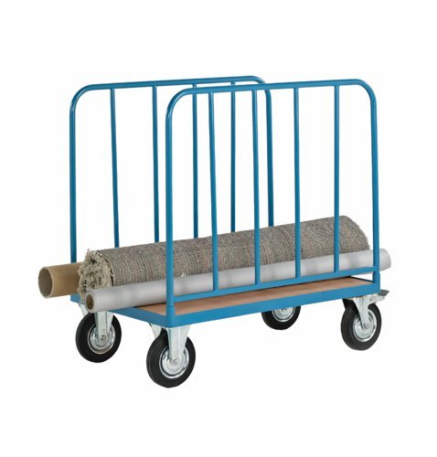2 Tubular Bar Sides Platform Truck; 1000 x 700 x 820; Fixed/Swivel (x2 Braked) Castors; Steel; 500kg; Blue/Veneer - PI207Y