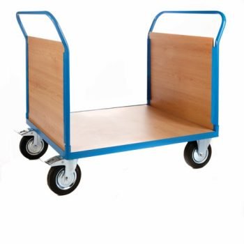 2 Veneer Ends Platform Truck; 1300 x 700 x 1050; Fixed/Swivel (x2 Braked) Castors; Steel; 500kg; Blue/Veneer - PI812H