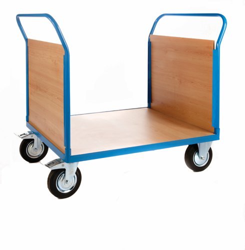 2 Veneer Ends Platform Truck; 1500 x 800 x 1050; Fixed/Swivel (x2 Braked) Castors; Steel; 500kg; Blue/Veneer - PI832H