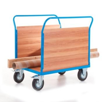 2 Veneer Sides Platform Truck; 1300 x 700 x 1050; Fixed/Swivel (x2 Braked) Castors; Steel; 500kg; Blue/Veneer - PI816H