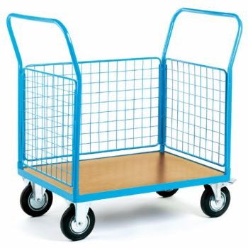 3 Mesh Sides Platform Truck; 1500 x 800 x 1050; Fixed/Swivel (x2 Braked) Castors; Steel; 500kg; Blue/Veneer - PI823H