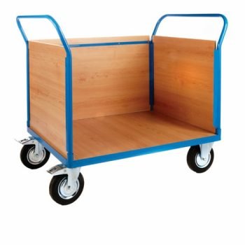 3 Veneer Sides Platform Truck; 1500 x 800 x 1050; Fixed/Swivel (x2 Braked) Castors; Steel; 500kg; Blue/Veneer - PI833H