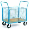 4 Mesh Sides Platform Truck; 1500 x 800 x 1050; Fixed/Swivel (x2 Braked) Castors; Steel; 500kg; Blue/Veneer - PI824H