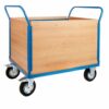 4 Veneer Sides Platform Truck; 1500 x 800 x 1050; Fixed/Swivel (x2 Braked) Castors; Steel; 500kg; Blue/Veneer - PI834H
