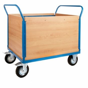 4 Veneer Sides Platform Truck; 1500 x 800 x 1050; Fixed/Swivel (x2 Braked) Castors; Steel; 500kg; Blue/Veneer - PI834H