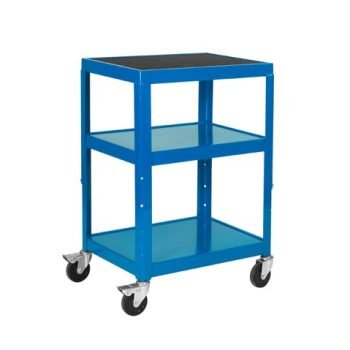 Adjustable Height Trolley; 3 Shelf; Swivel (x2 Braked) Castors; Steel; 150kg; Blue - GI942W_Blue