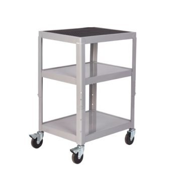Adjustable Height Trolley; 3 Shelf; Swivel (x2 Braked) Castors; Steel; 150kg; Grey - GI942W_Grey
