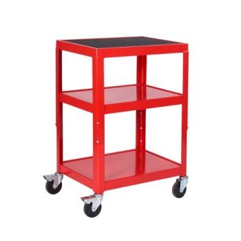 Adjustable Height Trolley; 3 Shelf; Swivel (x2 Braked) Castors; Steel; 150kg; Red - GI942W_Red