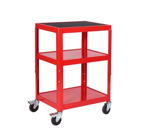 Adjustable Height Trolley; 3 Shelf; Swivel (x2 Braked) Castors; Steel; 150kg; Red - GI942W_Red