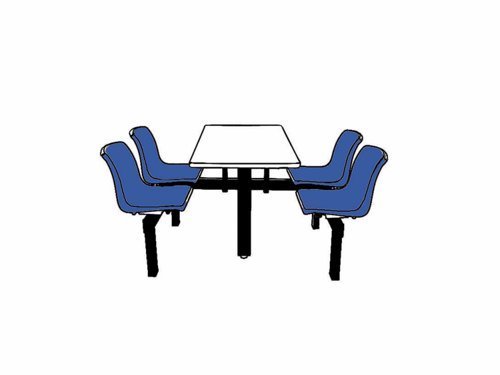 Canteen Table; 1 Way Access; 4 Seats; Steel/Polypropylene/Chipboard; Blue/Black/White - CBT41Z
