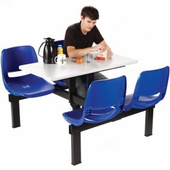Canteen Table; 2 Way Access; 4 Seats; Steel/Polypropylene/Chipboard; Blue/Black/White - CBT42Z