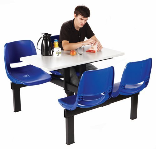 Canteen Table; 2 Way Access; 4 Seats; Steel/Polypropylene/Chipboard; Blue/Black/White - CBT42Z