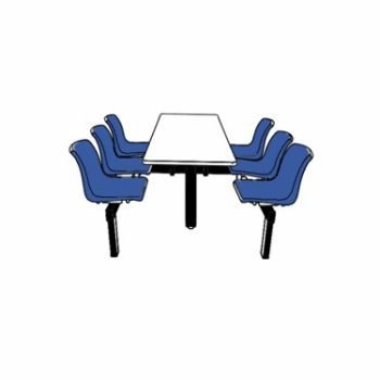 Canteen Table; 2 Way Access; 6 Seats; Steel/Polypropylene/Chipboard; Blue/Black/White - CBT62Z