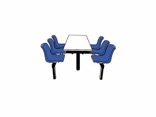 Canteen Table; 2 Way Access; 6 Seats; Steel/Polypropylene/Chipboard; Blue/Black/White - CBT62Z