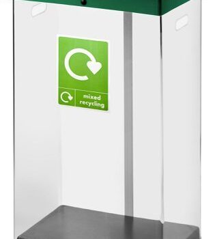 Clear Recycling Bin c/w Sticker 60L; Clear Body; Dark Grey Lid; Plastic - CRB060_DGLFWST