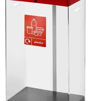 Clear Recycling Bin c/w Sticker 60L; Clear Body; Red Lid; Plastic - CRB060_RDLPLST