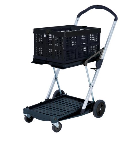 Clever Folding Trolley; c/w 1 Folding Box; Injected Moulded Plastic/Anodised Aluminium; 60kg; Black/Silver - GC058Y_Black