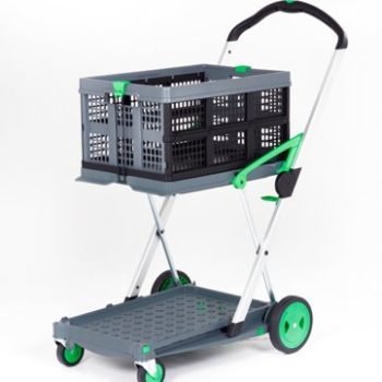 Clever Folding Trolley; c/w 1 Folding Box; Injected Moulded Plastic/Anodised Aluminium; 60kg; Grey/Black/Green - GC051Y