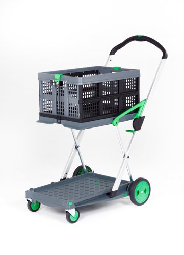 Clever Folding Trolley; c/w 1 Folding Box; Injected Moulded Plastic/Anodised Aluminium; 60kg; Grey/Black/Green - GC051Y