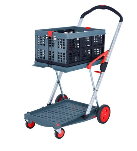 Clever Folding Trolley; c/w 1 Folding Box; Injected Moulded Plastic/Anodised Aluminium; 60kg; Grey/Black/Red - GC058Y_Red