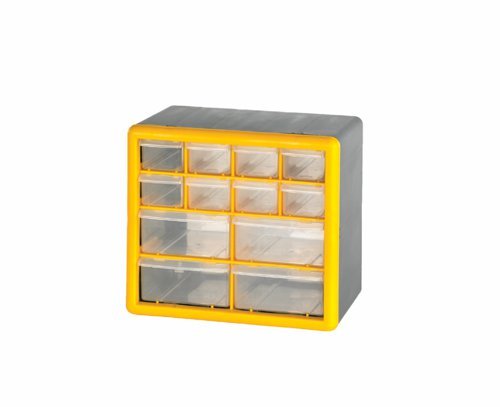 Compartment Storage Box; 8 small & 4 large drawers; Yellow/Grey - MSB12Z