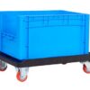 Connectable & Stackable Container Dolly; 670 x 460 x 145; Fixed/Swivel (x2 Braked) Castors; Heavy Duty Plastic; 300kg; Black - PD665Y