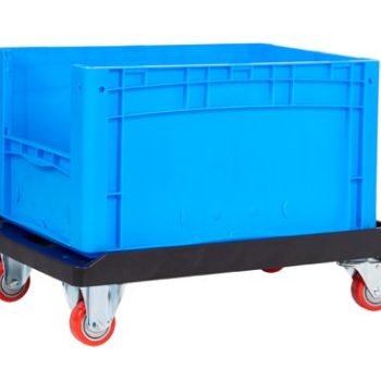 Connectable & Stackable Container Dolly; 670 x 460 x 145; Fixed/Swivel (x2 Braked) Castors; Heavy Duty Plastic; 300kg; Black - PD665Y