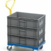 Container Dolly with Handle; 610 x 400 x 930; Swivel Castors; Plastic; 250kg; Blue/Yellow - PDT63S