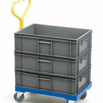 Container Dolly with Handle; 610 x 400 x 930; Swivel Castors; Plastic; 250kg; Blue/Yellow - PDT63S
