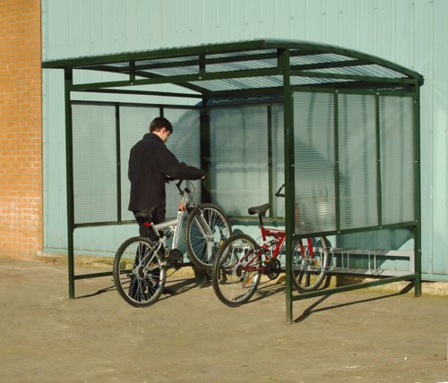 Cycle Shelter; Can fit up to 7 bikes; Fitted with galvanised roof & sides; Green - BCS07Z