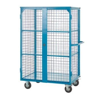 Distribution Trolley with Lockable Doors; Fixed/Swivel (x2 Braked) Castors; Steel; 500kg; Blue - DT401Y