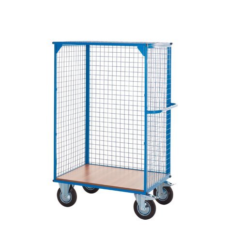 Distribution Trolley Without Doors; Fixed/Swivel (x2 Braked) Castors; Steel/Veneer; 500kg; Blue/Veneer - DT603Y