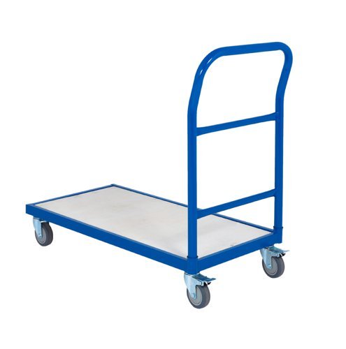 Double Bar End Platform Truck; 1000 x 700 x 810; Fixed/Swivel Castors; Steel; 250kg; Blue/Veneer - PI100Y