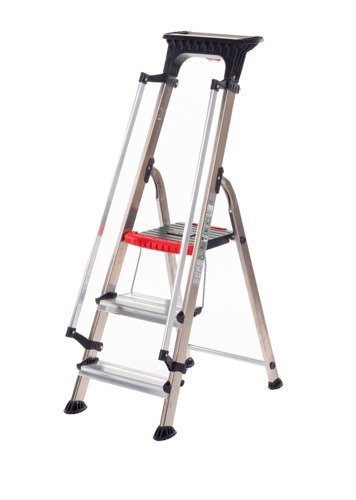 Double Decker Step c/w Handrails; 3 Tread; Aluminium; 150kg; Silver/Black/Red - ALT-502113