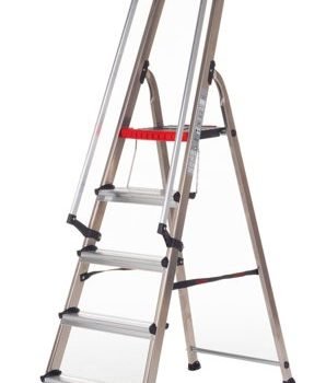 Double Decker Step c/w Handrails; 5 Tread; Aluminium; 150kg; Silver/Black/Red - ALT-502115