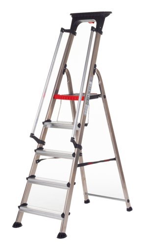 Double Decker Step c/w Handrails; 5 Tread; Aluminium; 150kg; Silver/Black/Red - ALT-502115