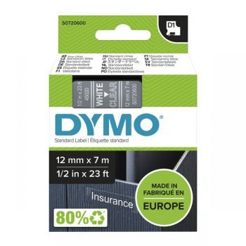 DYMO D1 Label Black on Clear 45020 12mm x 7m - Each