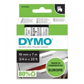 DYMO D1 Label Black on Clear 45800 19mm x 7m - Each