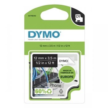 DYMO D1 Nylon Label Black on White 16957 12mm x 3.5m - Each