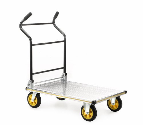 Ergonomic Folding Handles Platform Trolley; 900 x 610 x 1040; Fixed/Swivel Castors; Aluminium; 300kg; Silver/Black/Yellow - GI066Y