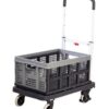 Foldaway Platform Trolley with 1 Folding Box; Plastic/Aluminium; 120kg; Black/Grey - GI393Y