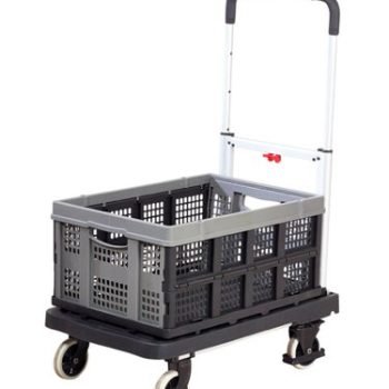 Foldaway Platform Trolley with 1 Folding Box; Plastic/Aluminium; 120kg; Black/Grey - GI393Y