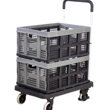 Foldaway Platform Trolley with 2 Folding Box; Plastic/Aluminium; 120kg; Black/Grey - GI394Y