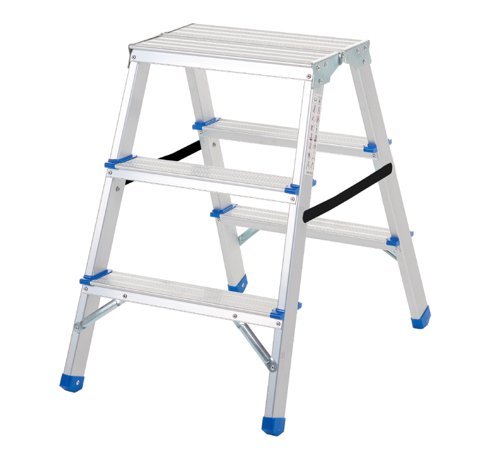 Folding Handy Step; 3 Tread; Aluminium; 150kg; Silver/Blue - FS369Z