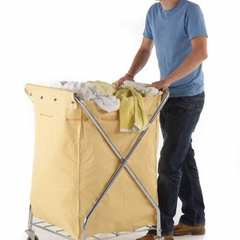 Folding Laundry Trolley; Folding X Type Model; Swivel Castors; Chrome Plated Steel/Canvas; 150kg; Silver/Creme - HI552Y