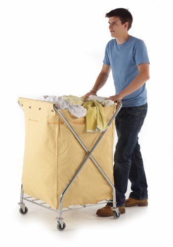 Folding Laundry Trolley; Folding X Type Model; Swivel Castors; Chrome Plated Steel/Canvas; 150kg; Silver/Creme - HI552Y